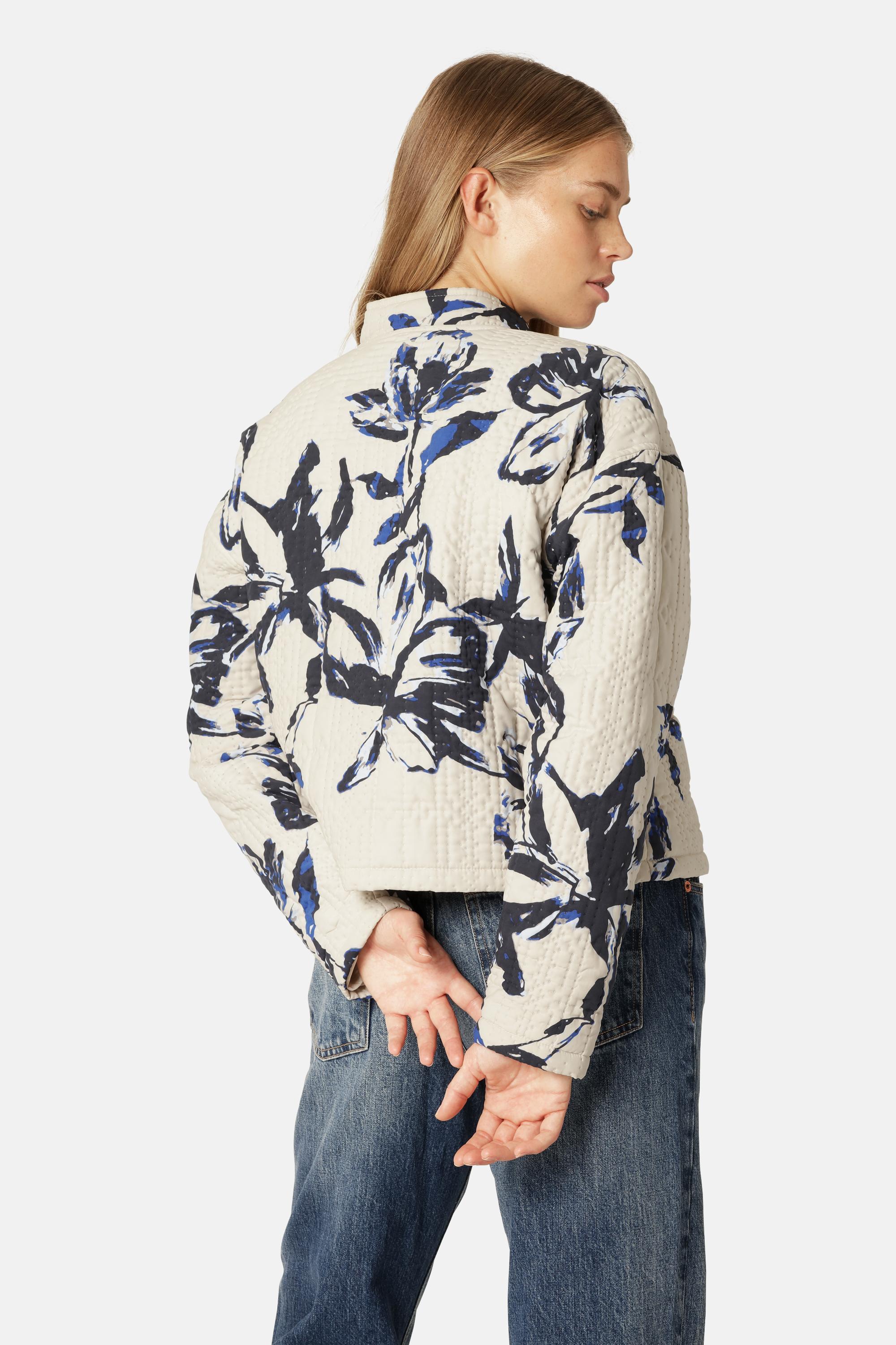 Short Quilt Jacket - Beige Artsy Stroke Flower